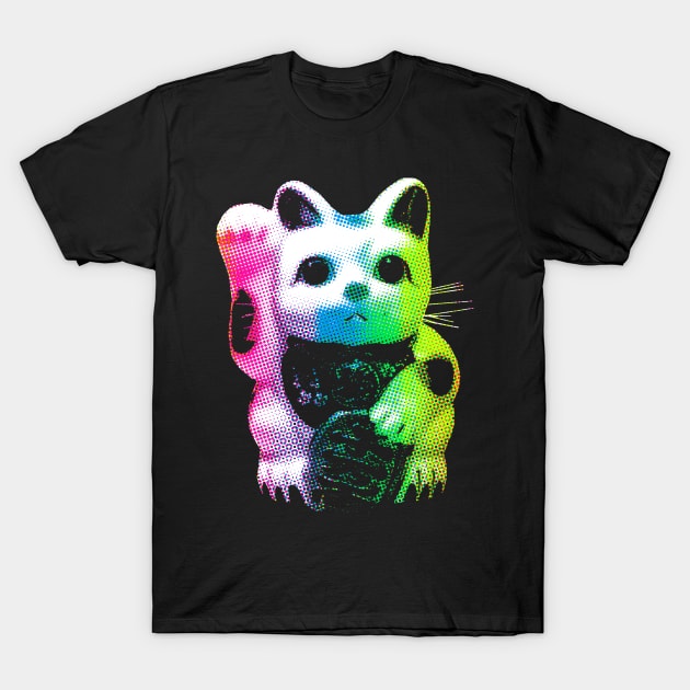 Rainbow Lucky Cat - Maneki Neko T-Shirt by robotface